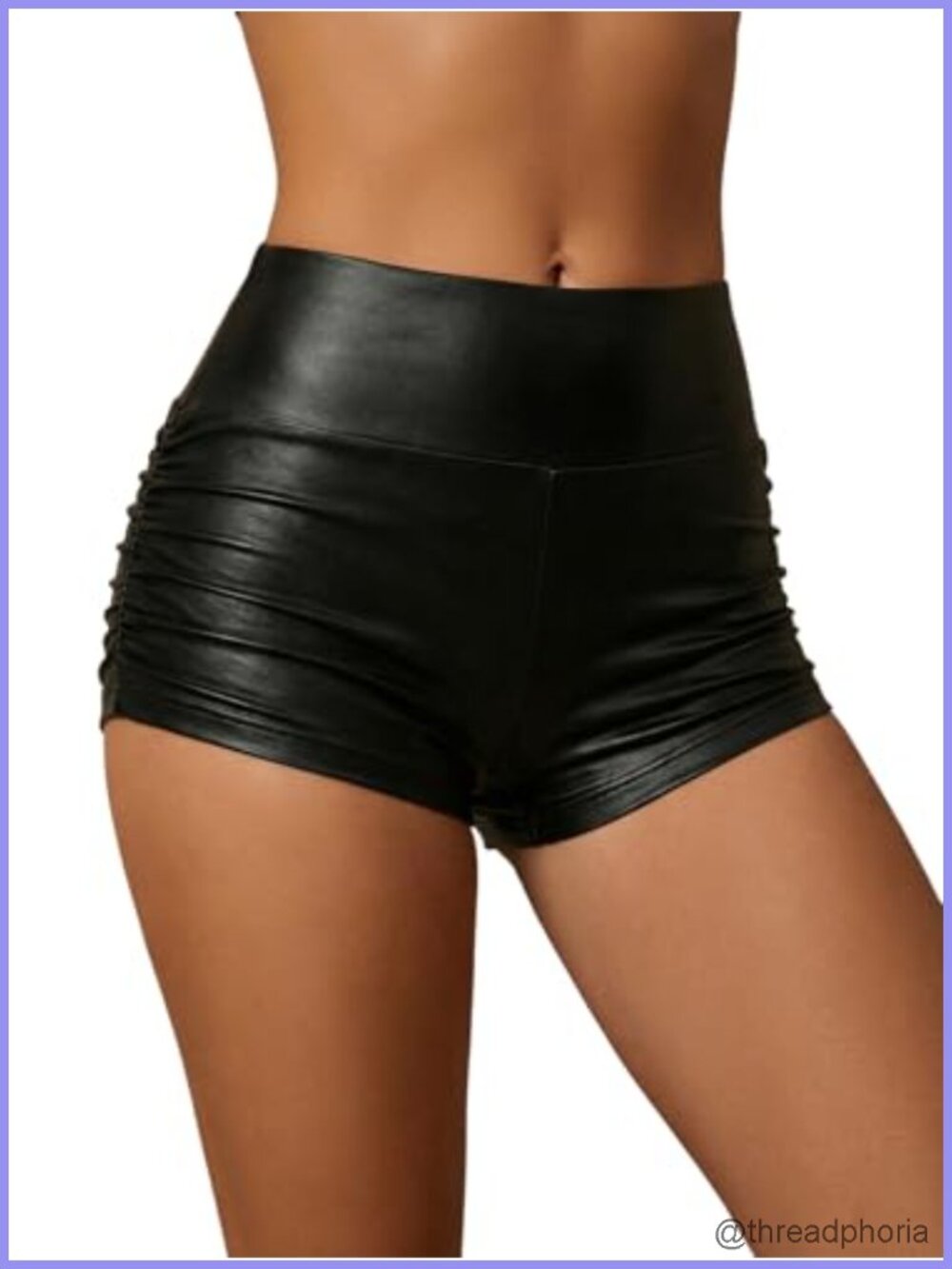 Faux Leather Mini Shorts Ruched Mid Waist Rave Club Party Bottoms